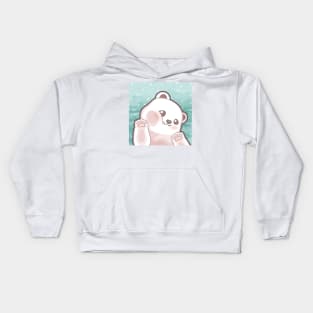 Cute cub polar bear say hi character design with snowflake background. Vector illustration Kids Hoodie